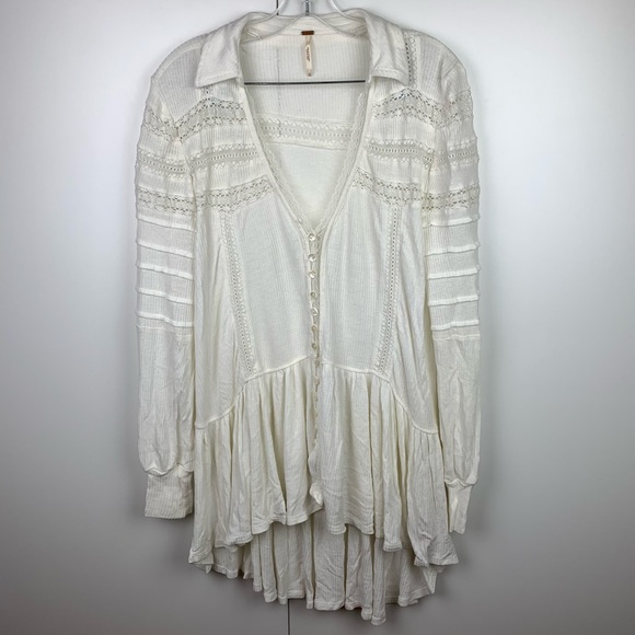 SOLD Free People Set To Stun High Low Hem Top Tunic Linen Blend Ivory White - Picture 2 of 12